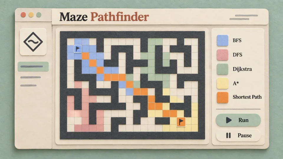 Maze Pathfinder Visualizer — paper interface illustration