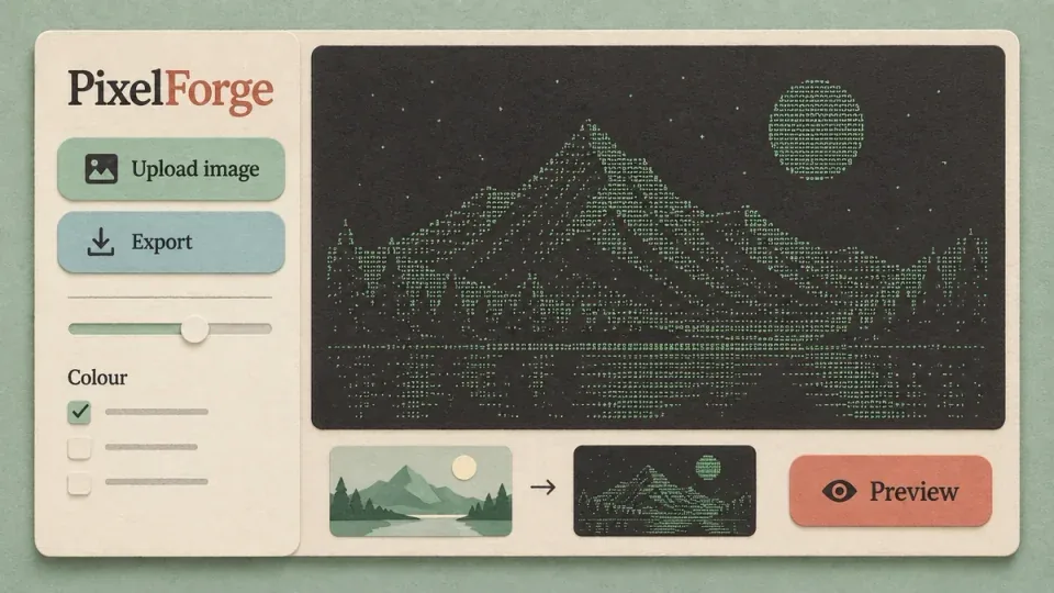 PixelForge — paper interface illustration
